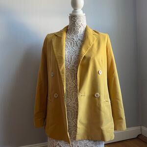 Mango Suit Mustard Yellow Double Breasted Blazer Business Casual Quirky sz 2